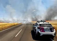 Las llamas y el humo obligaron a cortar la carretera al tr&aacute;fico.