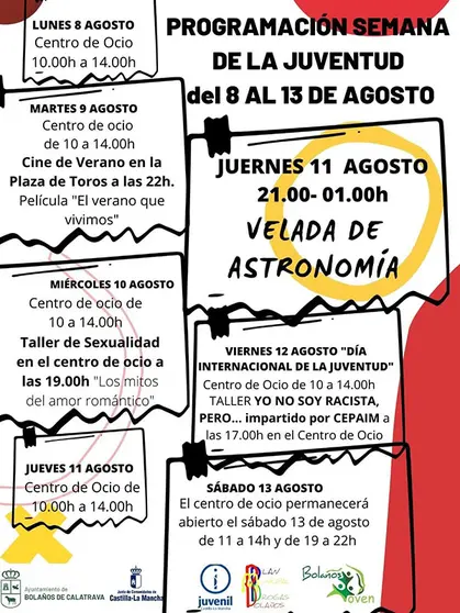 Actividades gratuitas con motivo de la conmemoración del Día Internacional de la Juventud en Bolaños.