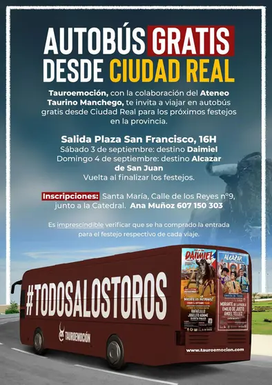 Los autobuses, completamente gratuitos, saldrán desde la Plaza de San Francisco a las 16:00 horas.