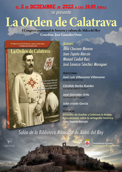 Cartel de la presentación del libro que recoge las actas del primer congreso sobre la Orden de Calatrava en Aldea del Rey.