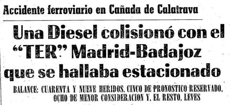 Noticia del accidente ferroviario. Fuente:  Biblioteca Virtual de Castilla La Mancha