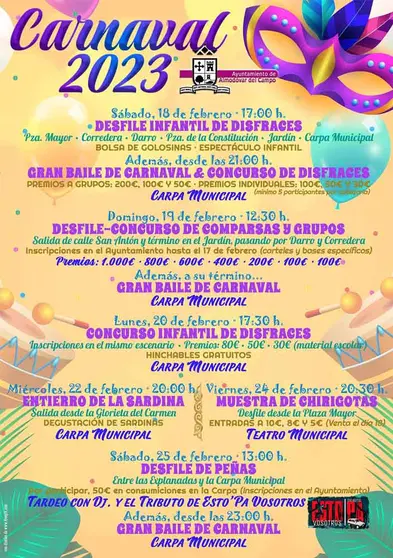 Actividades programadas para este Carnaval de 2023.