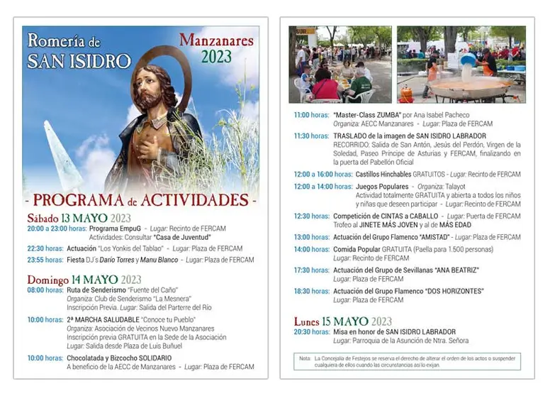 Programa de actividades de la romería.