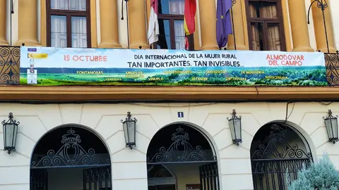 La pancarta que un a&ntilde;o m&aacute;s ha vuelto a la balconada del edificio consistorial