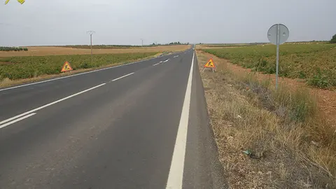 Tramo de la carretera CM-3109 donde se produjo un atropello a un trabajador en las obras de esta v&iacute;a.