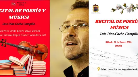 El-poeta-solanero-Luis-D&iacute;az-Cacho-y-los-carteles-de-los-recitales-en-Lorca-y-Moratalla