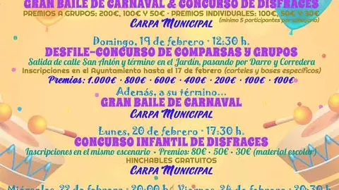 Actividades programadas para este Carnaval de 2023.
