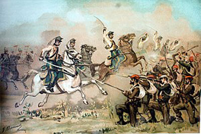 Carga de caballería en la Tercera Guerra Carlista. Fuente: Wikipedia