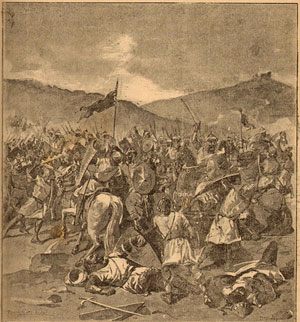 La batalla de Sagrajas por Alfredo Roque Gameiro (1899). Fuente: es.wikipedia.org