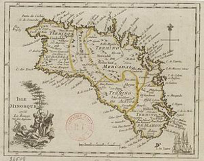 Mapa de Menorca en el siglo XVIII. Fuente: es.wikipedia.org