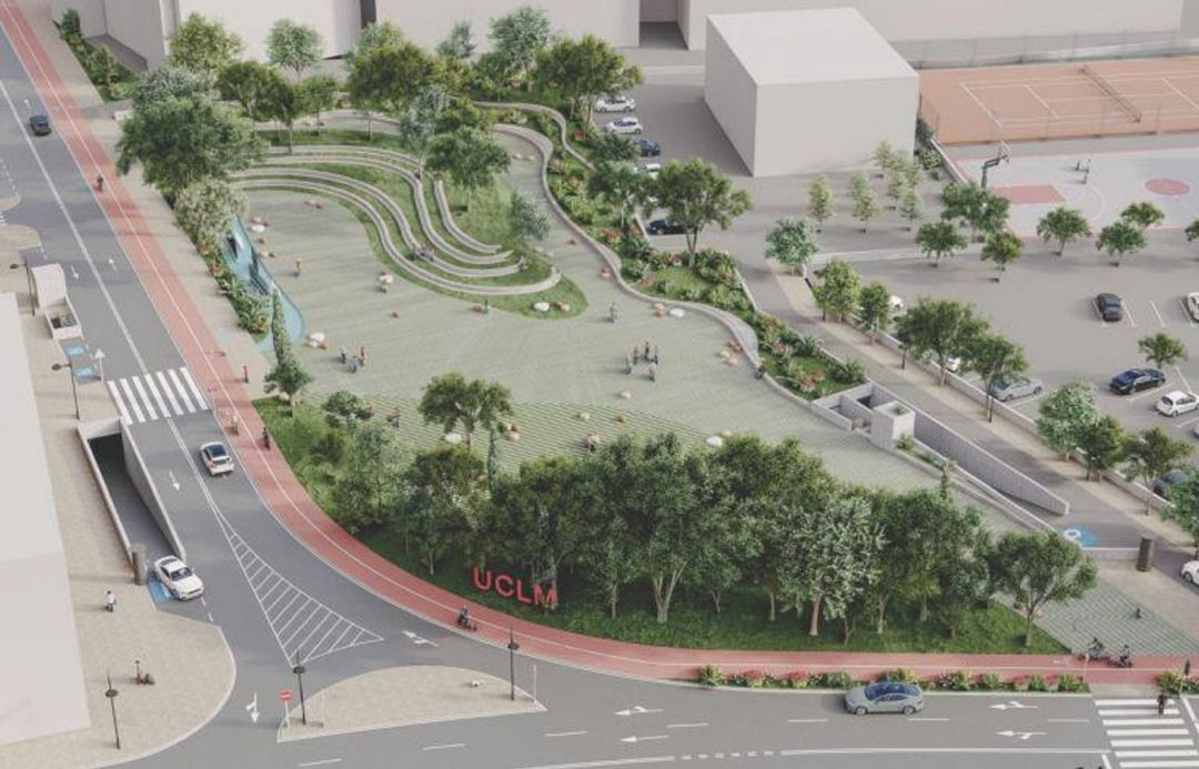 Espacio verde acceso a la UCLM en Ciudad Real