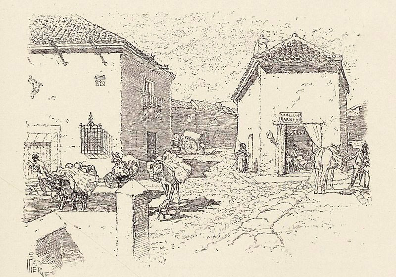 Escena en Villahermosa por Vierge (“Au pays de Don Quichotte”, 1901). Fuente: es.wikipedia.org