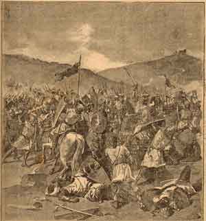 La batalla de Sagrajas por Alfredo Roque Gameiro (1899). Fuente: es.wikipedia.org