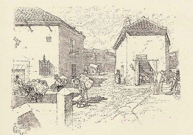 Escena en Villahermosa por Vierge (“Au pays de Don Quichotte”, 1901). Fuente: es.wikipedia.org