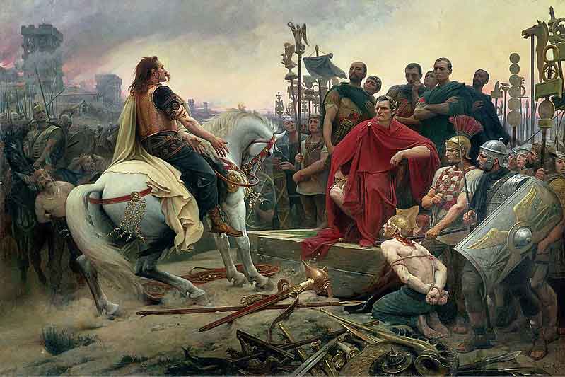 “Vercingétorix arroja sus armas a los pies de César” por Lionel Royer (1899). Fuente: es.wikipedia.org
