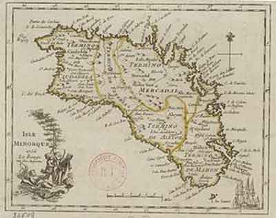 Mapa de Menorca en el siglo XVIII. Fuente: es.wikipedia.org