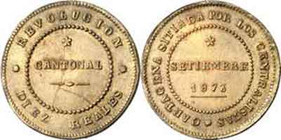 Monedas del Cantón republicano de Cartagena. Fuente: aureocalico.bidinside.com