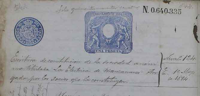 Escritura de fundación de la compañía. Fuente: manzanareshistoria.es